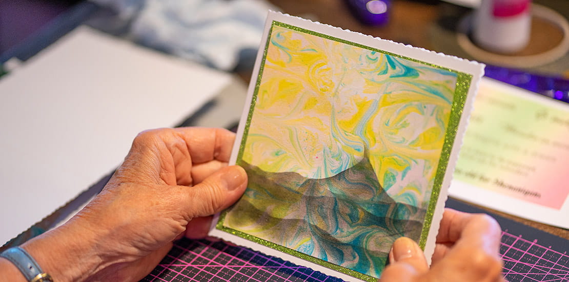 A homemade card created during a workshop with the Supercrafters